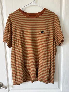 RVCA Rust and Tan Horizontal Stripe Pocket Tee